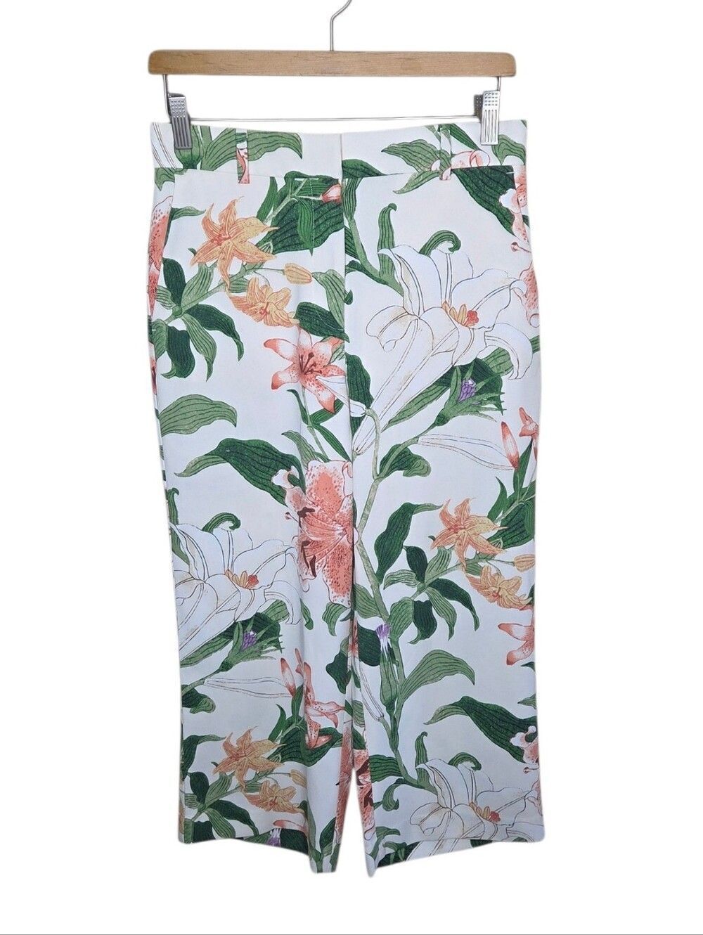 Ann Taylor Petite Pink Green Floral Lily Cropped Capri Pants Size 4P High Rise